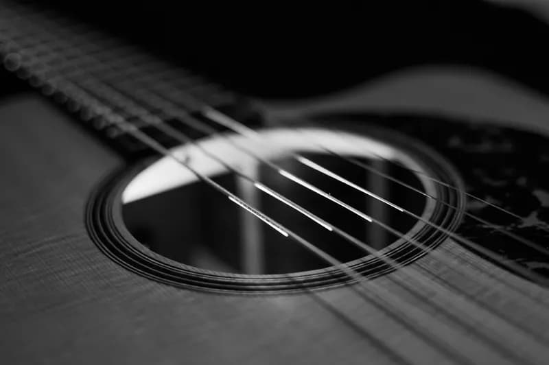 Close-up picture of a classical guitar.