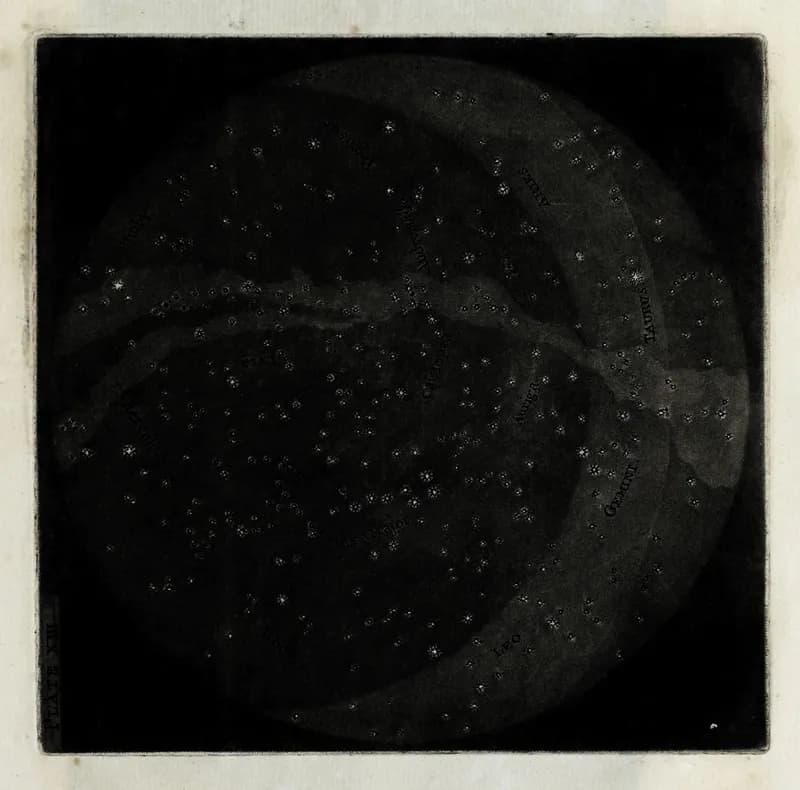 A very dark and hard to discern drawing of the night sky.