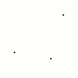 Animation of three dots orbiting each other in irregular trajectories.