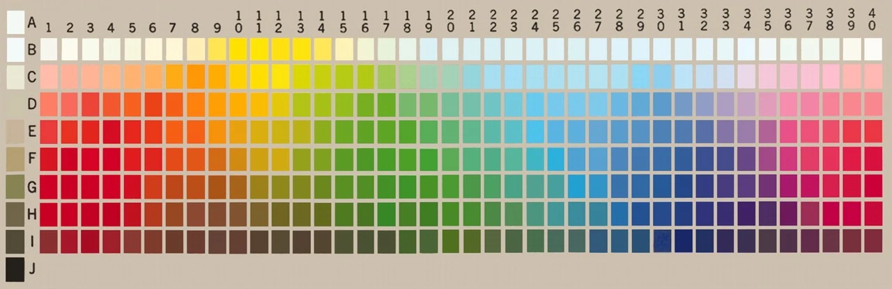 A grid of a few hundred colors smoothly spanning the range of all possible colors.