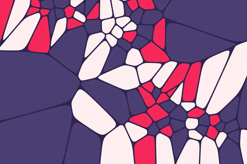 Abstract mosaic of irregular polygons in purple, pink, and white