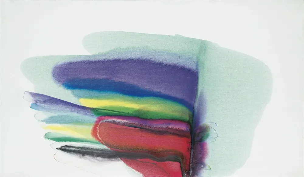 Abstract painting by Paul Jenkins, with vivid colors and flowing shapes.