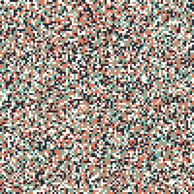Still image of the first frame of the animation, which is a field of randomly-colored pixels.